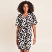 Robe courte &eacute;vas&eacute;e col v pliss&eacute;e noir femme