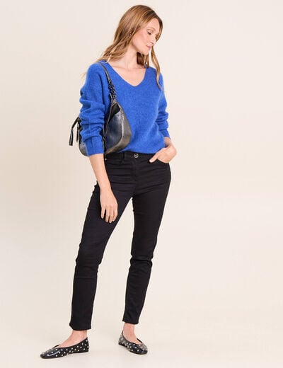 Pull col v bleu electrique femme