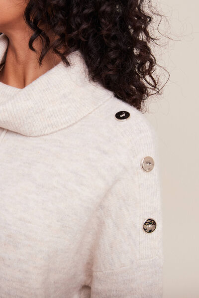 Pull long manches longues beige femme