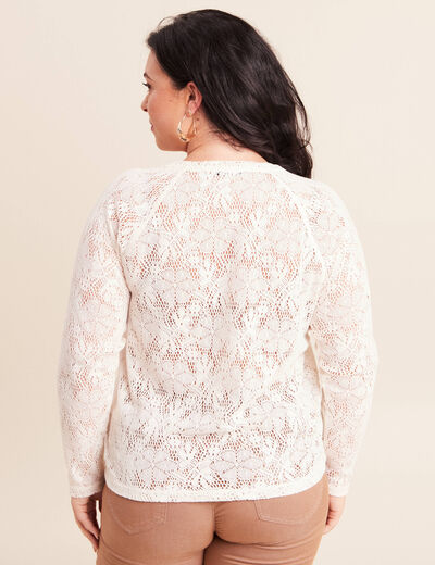 T-shirt manches longues aspect dentelle ecru femme