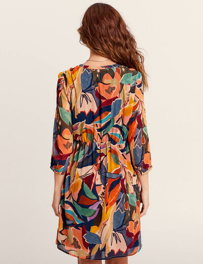Robe évasée col tunisien beige femme