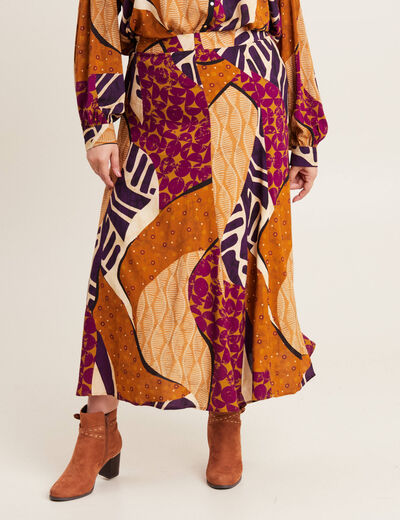 Jupe longue évasée multicolore femme