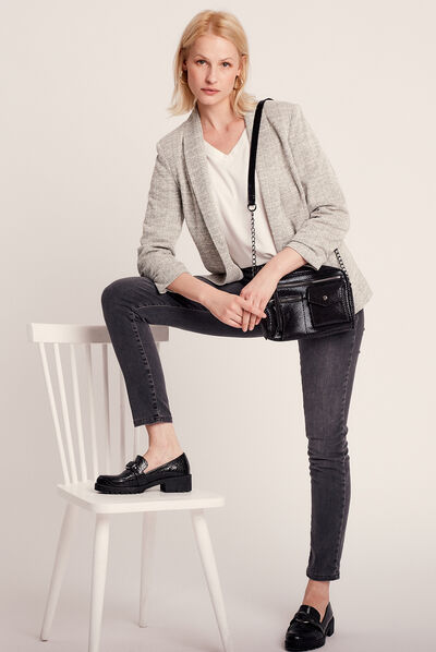 Veste esprit tailleur droite gris clair femme