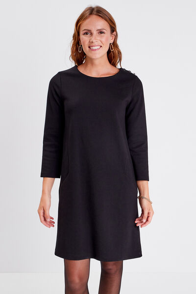 Robe droite manches 3/4 noir femme