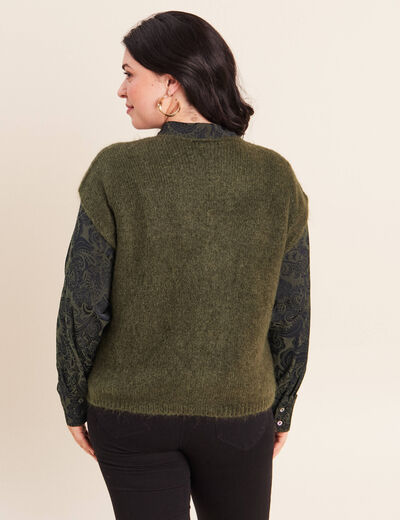 Pull sans manches vert kaki femme