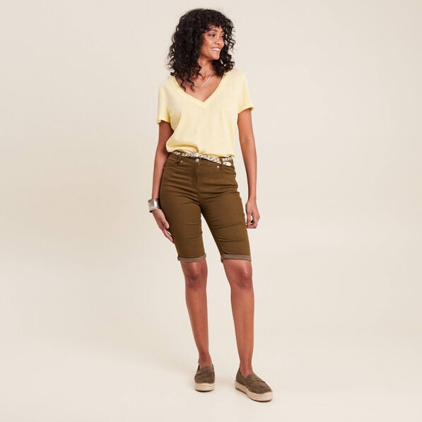 Bermuda ajusté ceinturé vert olive femme