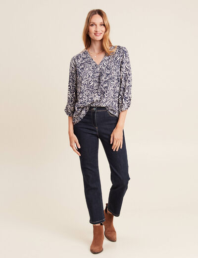 Blouse manches 3/4 bleu femme