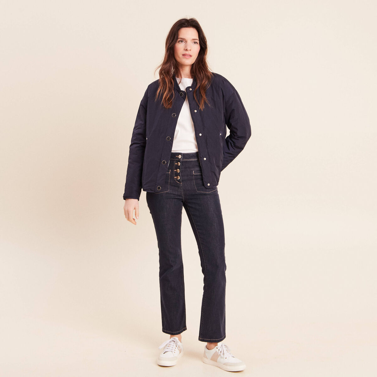Jean raccourci coupe bootcut denim brut femme