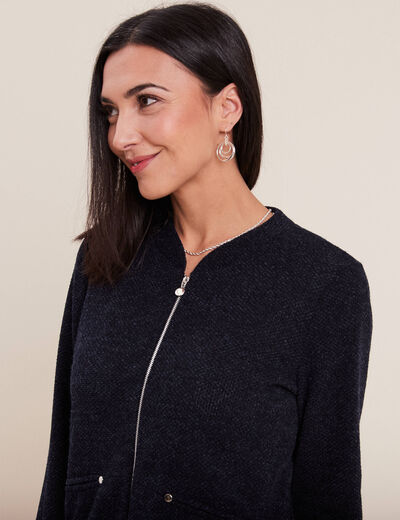 Gilet manches longues zippé bleu marine femme