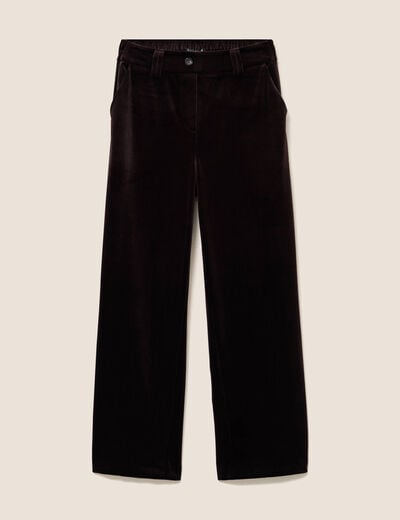 Pantalon large taille haute marron fonc&eacute; femme