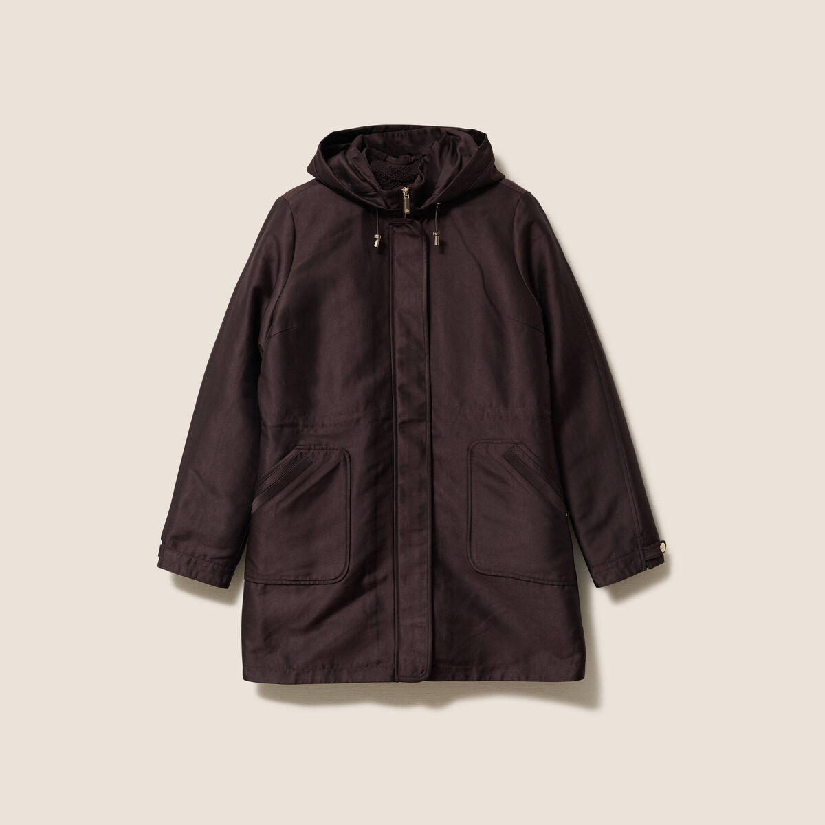 Parka cintr&eacute;e 4 en 1 avec capuche marron fonc&eacute; femme