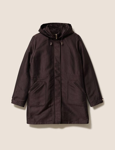 Parka cintr&eacute;e 4 en 1 avec capuche marron fonc&eacute; femme