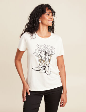 T-shirt cintr&eacute; court manches courtes ecru femme