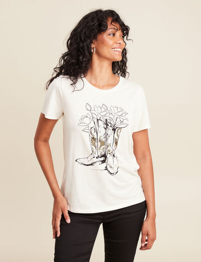 T-shirt cintré court manches courtes ecru femme