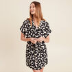 Robe droite courte col V manches courtes noir femme