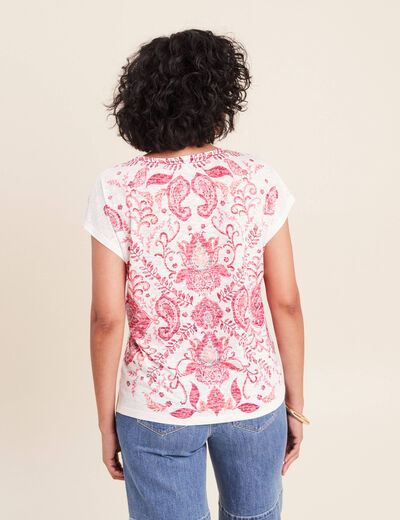 T-shirt macram&eacute; manches courtes ecru femme