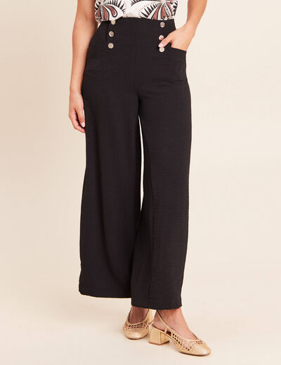 Pantalon large 7/8&egrave;me taille haute noir femme