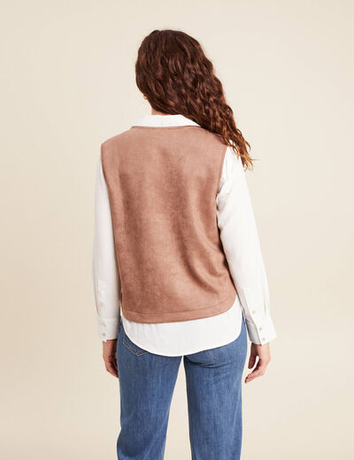 Top cintré sans manches col rond camel femme