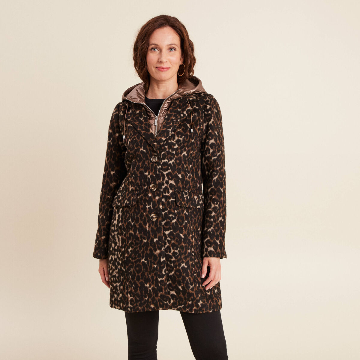 Manteau 2 en 1 droit doubl&eacute; creme femme