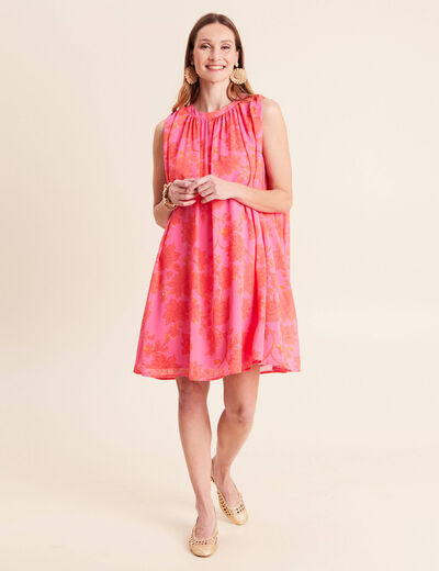 Robe ample courte sans manches doubl&eacute;e rose femme