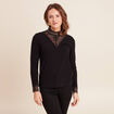 T-shirt cintr&eacute; col montant dentelle noir femme