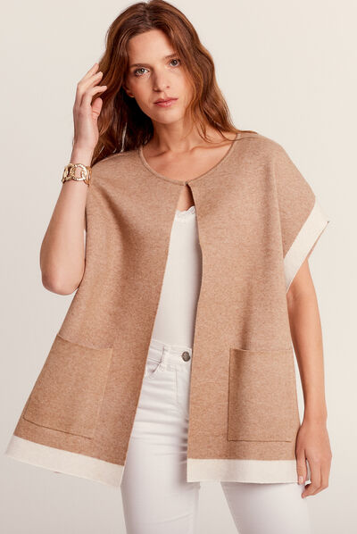 Gilet poncho manches courtes sable femme