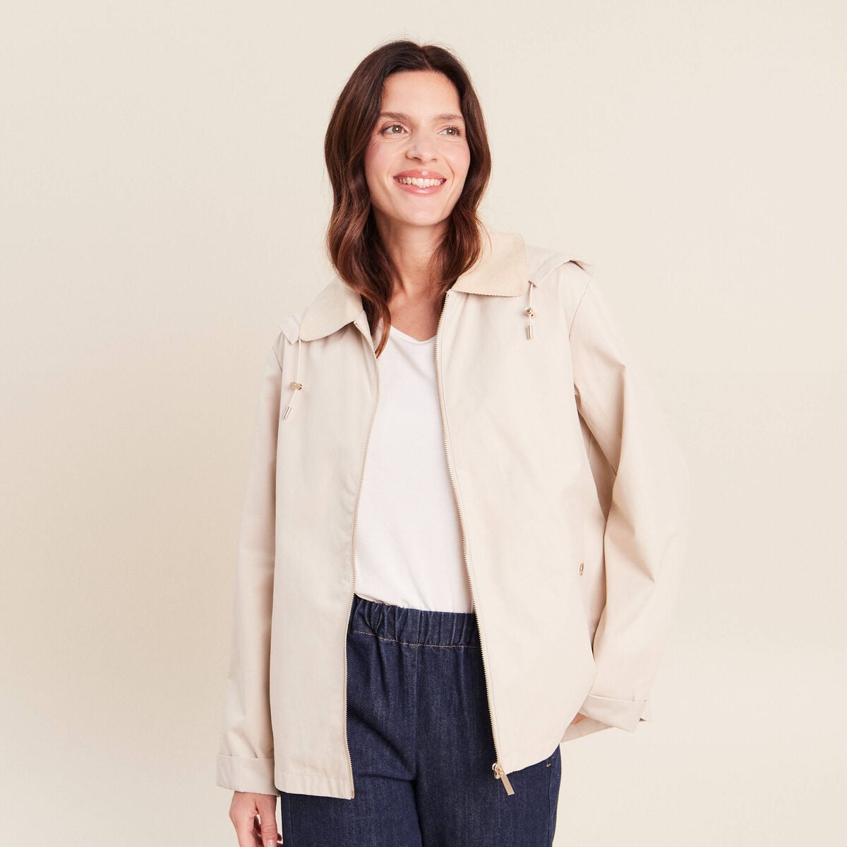 Parka ample courte manches longues sable femme