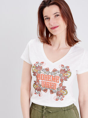 T shirt manches courtes ecru femme