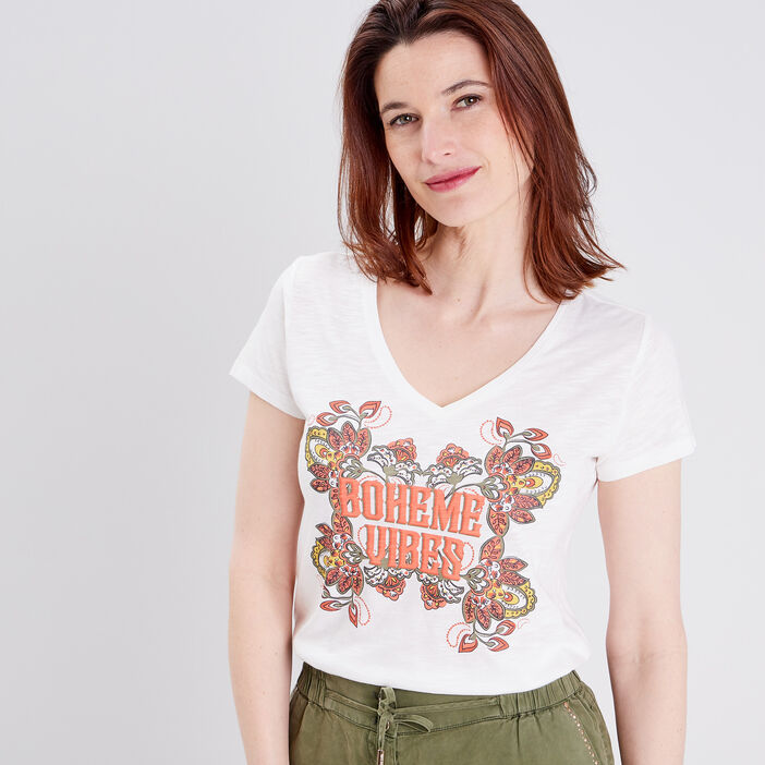 T-shirt manches courtes ecru femme