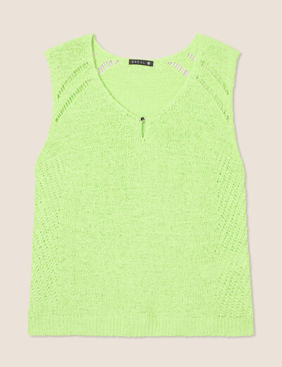 Débardeur tricot sans manches vert anis femme