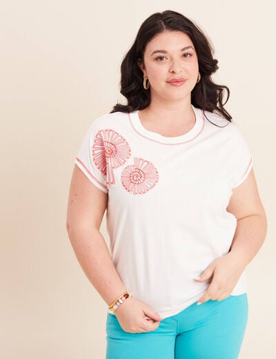 T-shirt col rond manches courtes ecru femme
