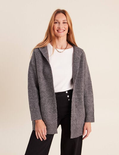 Gilet droit long gris fonc&eacute; femme