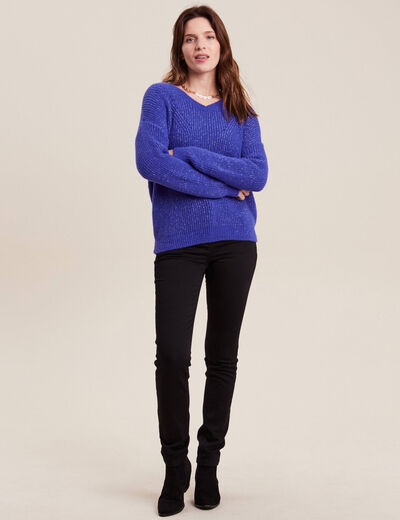 Pull manches longues bleu violet femme