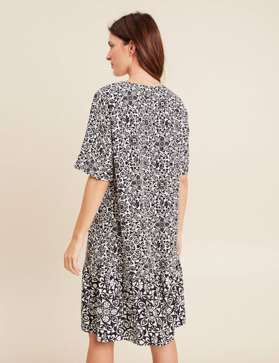 Robe courte évasée col V bleu marine femme