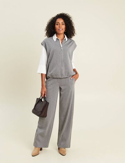 Pantalon loose taille bascul&eacute;e gris femme