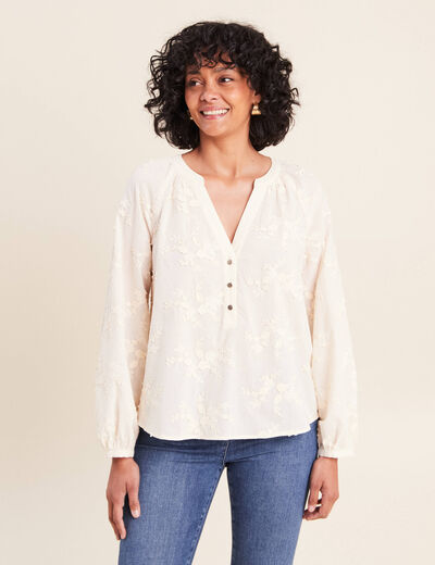 Blouse ample manches longues fluide ecru femme