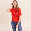 Pull droit court manches courtes orange fonc&eacute; femme