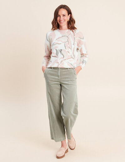 Pantalon large velours c&ocirc;tel&eacute; vert clair femme