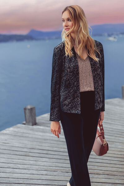 Veste droite velours noir femme