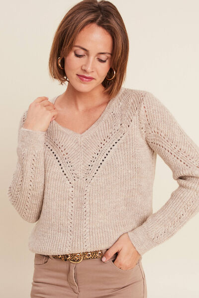 Pull manches longues beige femme