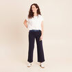 Pantalon large bi-mati&egrave;re bleu fonc&eacute; femme