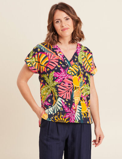 Blouse ample manches courtes multicolore femme