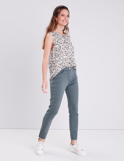 Pantalon léger taille standard 7/8ème vert kaki femme