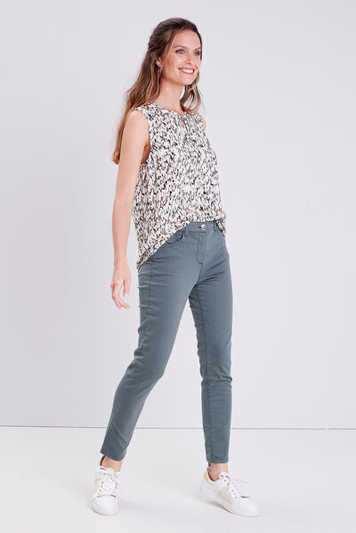 Pantalon léger taille standard 7/8ème vert kaki femme