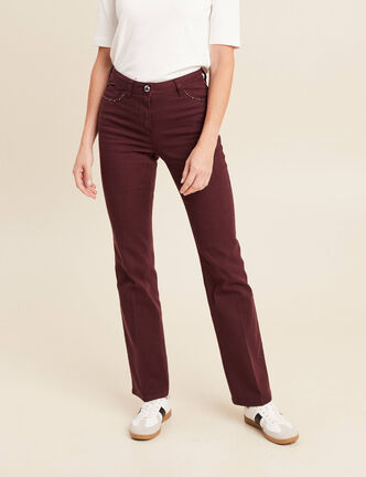 pantalon bootcut en jean bordeaux femme
