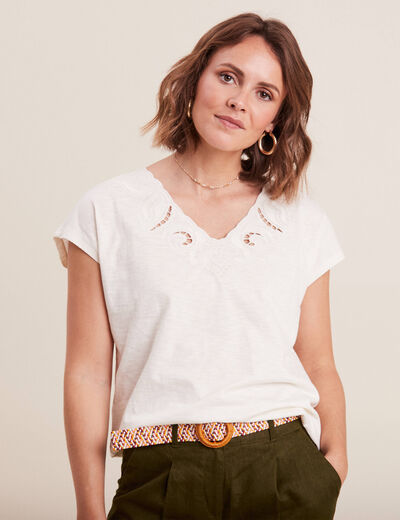 T-shirt manches courtes ecru femme