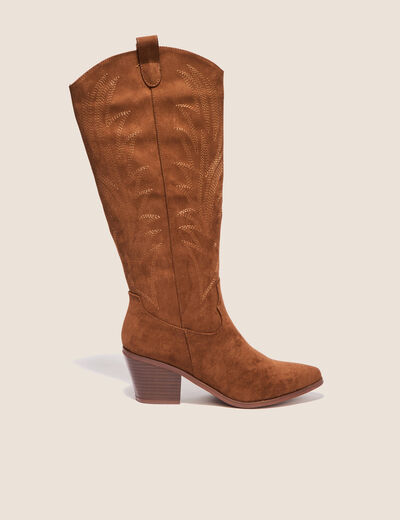 Bottes western brod&eacute;es marron femme
