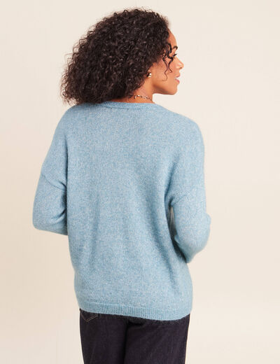Pull col v bleu p&eacute;trole femme