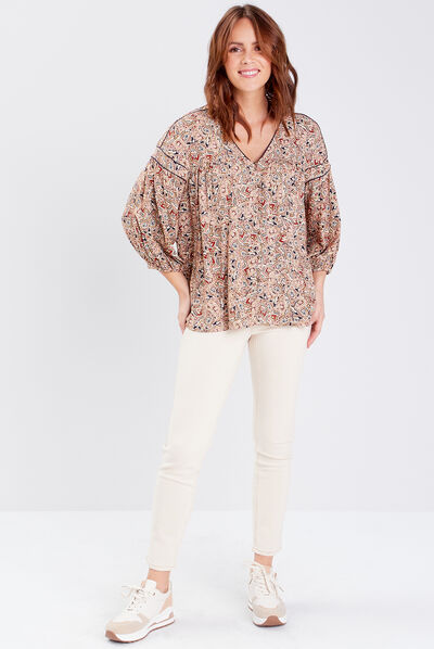 Blouse manches 3/4 creme femme