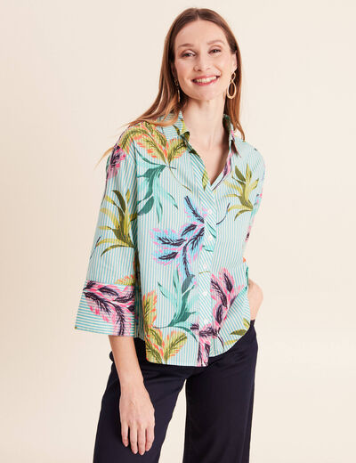 Chemise droite courte manches 3/4 vert femme
